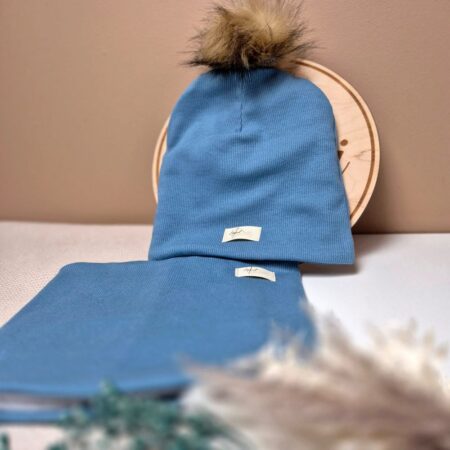 Zestaw zimowy: czapka i komin prążkowany podszyty polarem